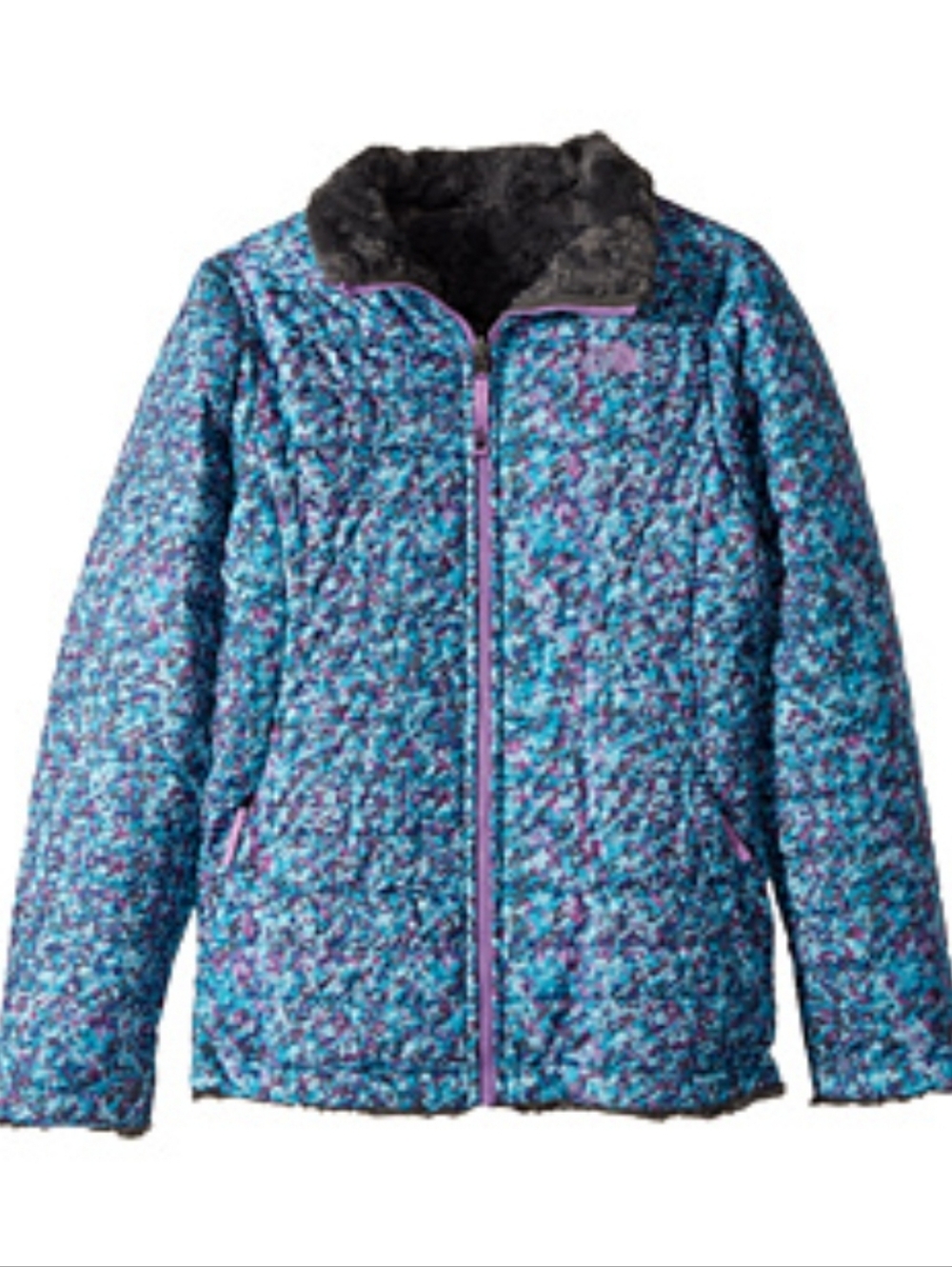 The North Face Mossbud Swirl Blue Gray Reversible Zip Up Jacket Pockets 14-16 L